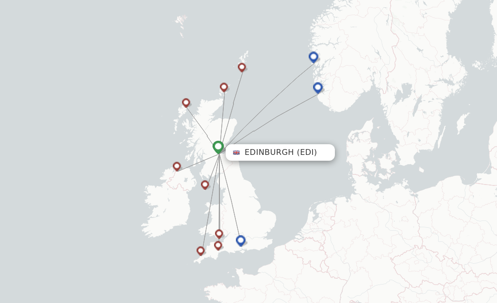 Route map with flights from Edinburgh with Loganair
