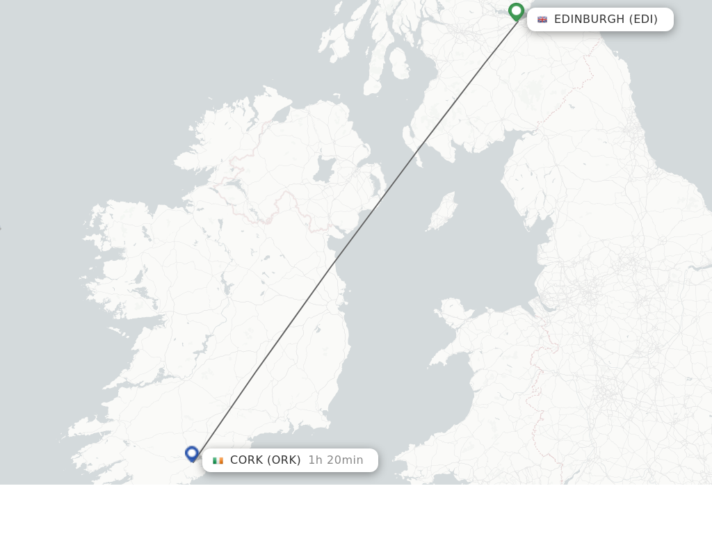Flights from Edinburgh to Cork route map