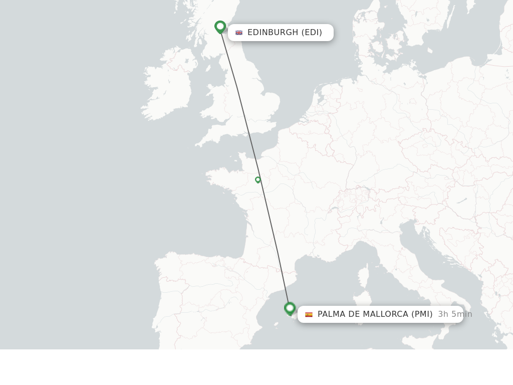Flights from Edinburgh to Palma De Mallorca route map