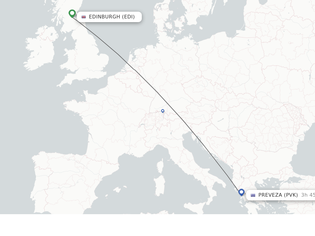 Flights from Edinburgh to Preveza route map