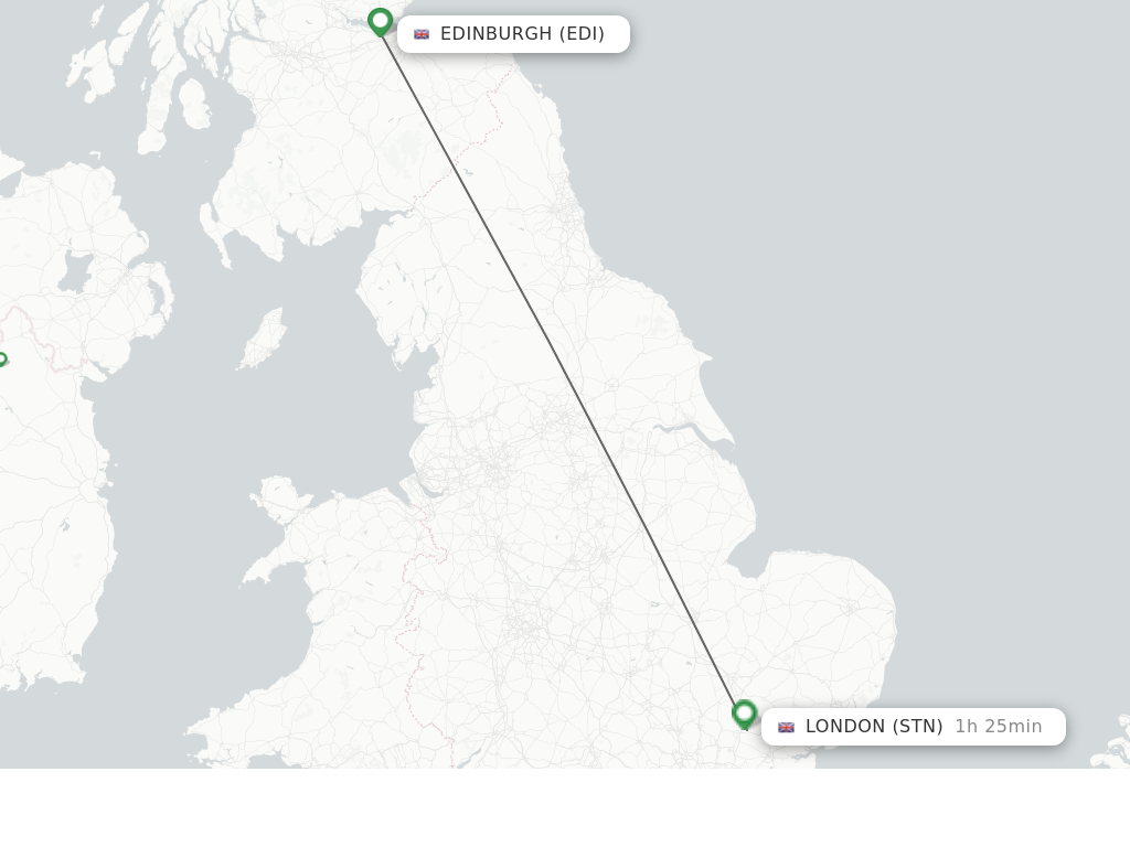 Flights from Edinburgh to London route map