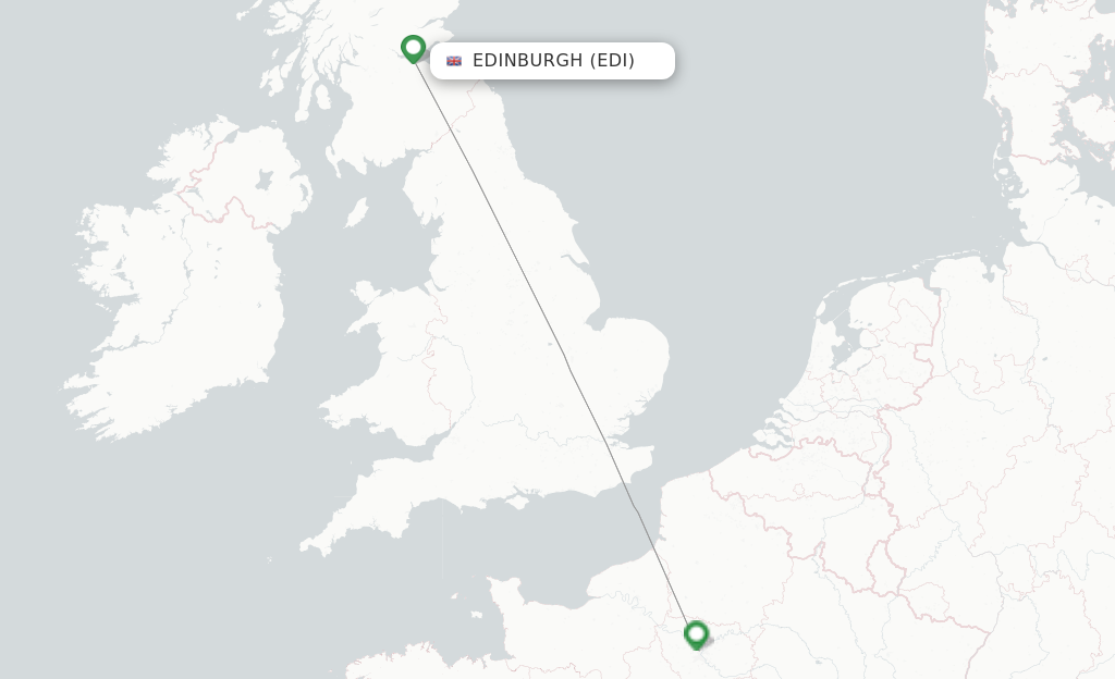 Route map with flights from Edinburgh with Transavia France