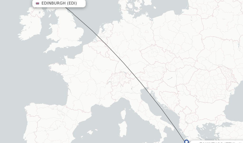 Flights from Edinburgh to Zakinthos route map