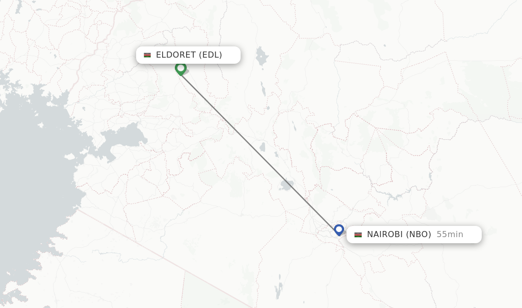 Flights from Eldoret to Nairobi route map