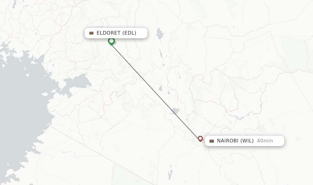 Flights from Eldoret to Nairobi route map