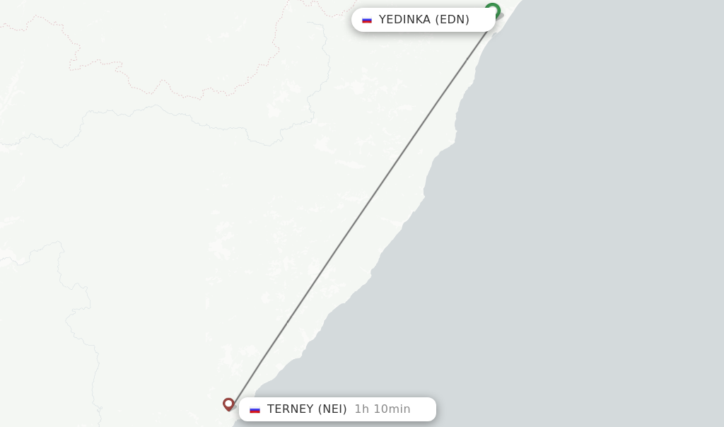 Flights from Yedinka to Terney route map