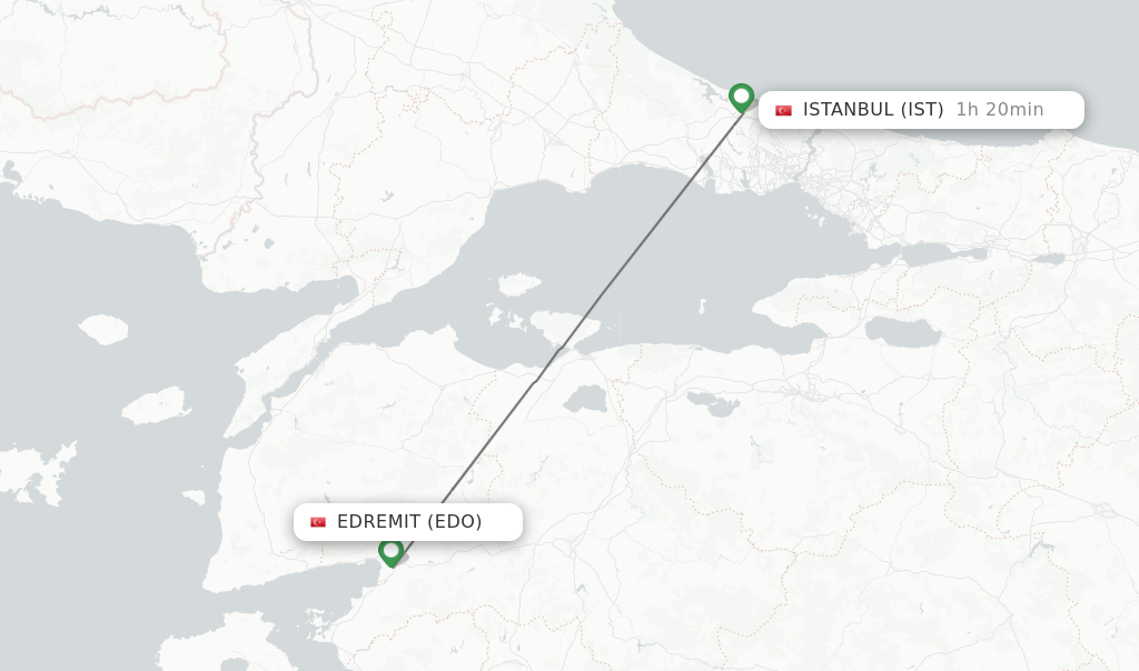 Flights from Edremit to Istanbul route map
