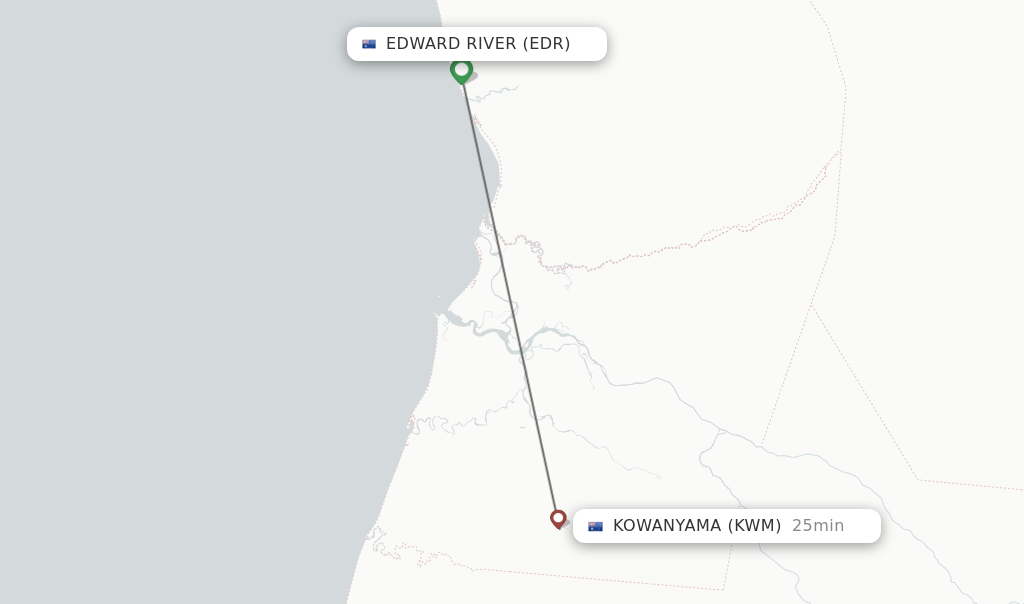 Flights from Edward River to Kowanyama route map