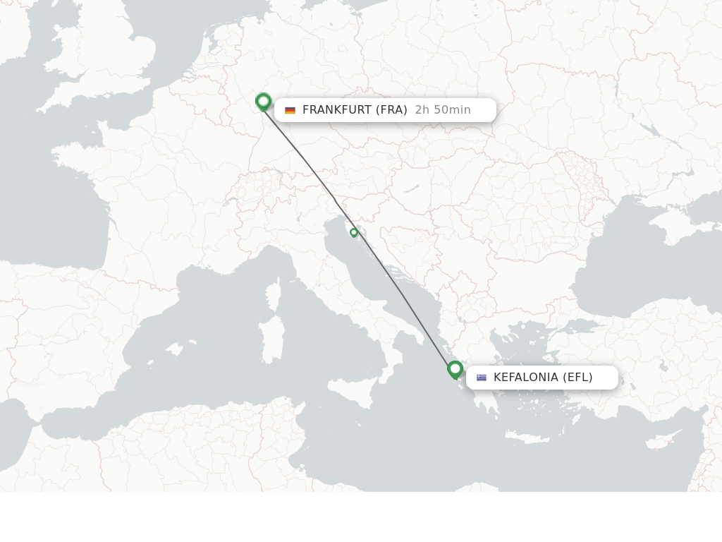Flights from Kefallinia to Frankfurt route map