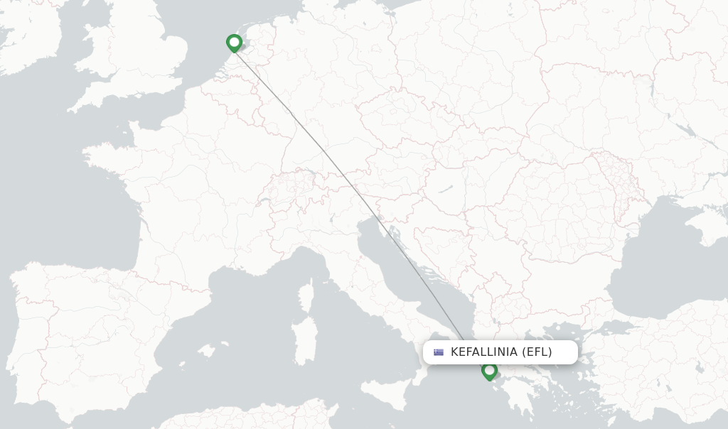 Route map with flights from Kefallinia with Transavia
