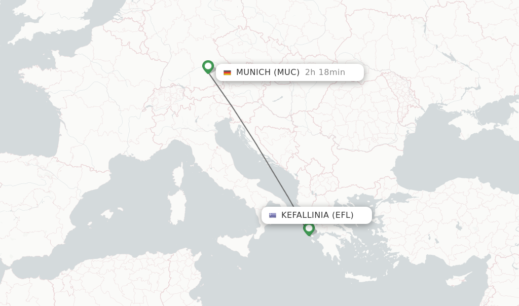 Flights from Kefallinia to Munich route map