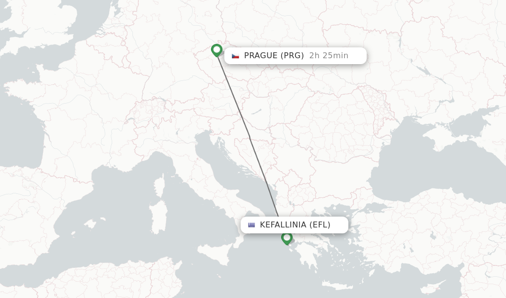 Flights from Kefallinia to Prague route map