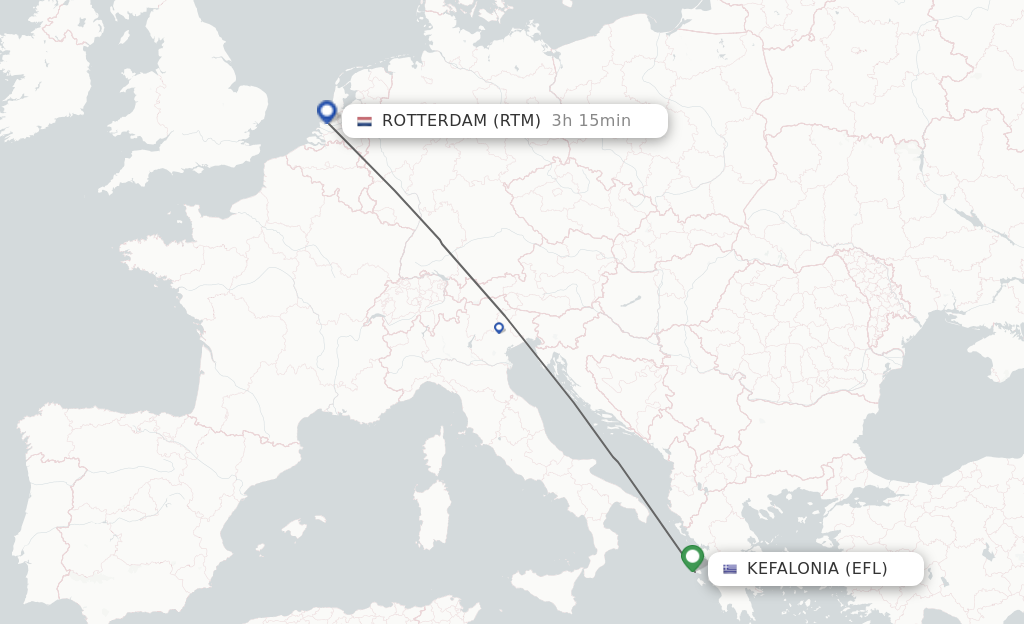 Flights from Kefallinia to Rotterdam route map