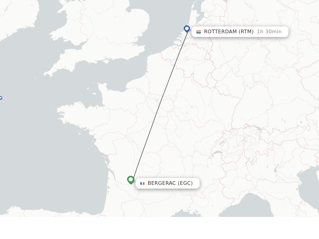 Flights from Bergerac to Rotterdam route map