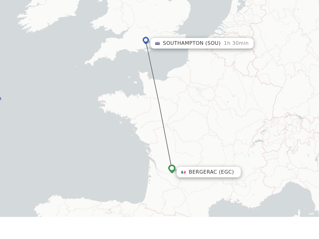 Flights from Bergerac to Southampton route map