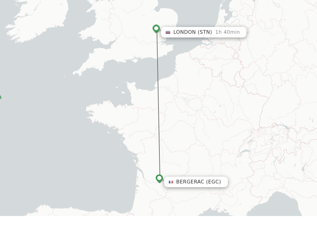 Flights from Bergerac to London route map