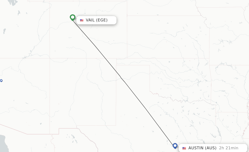 Flights from Vail to Austin route map