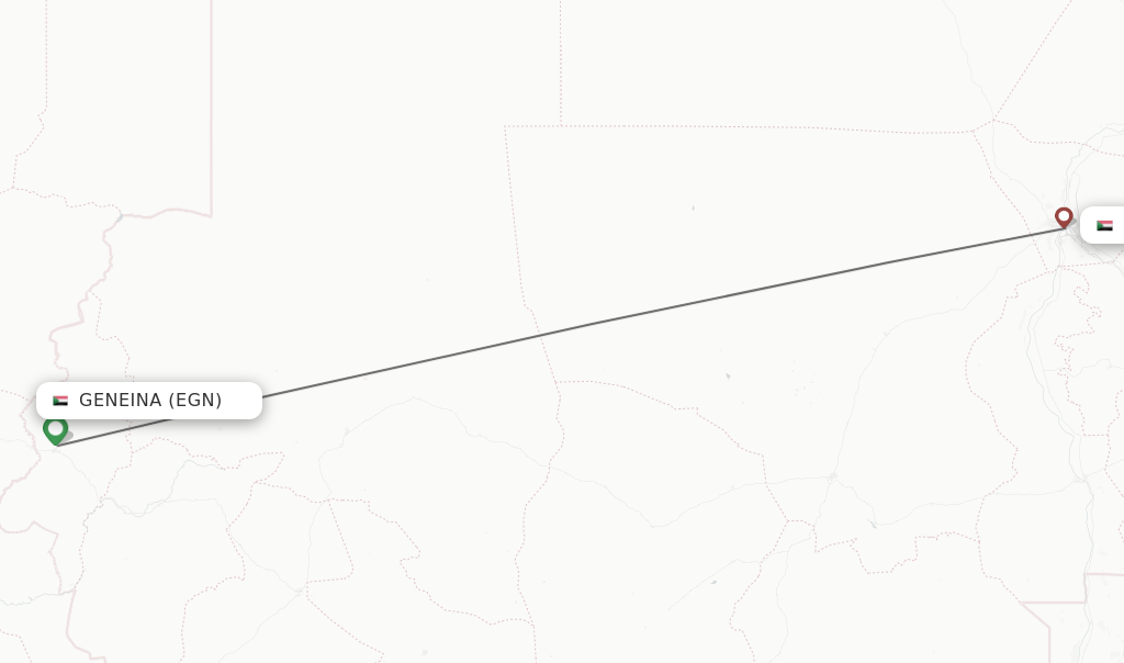 Flights from Khartoum to Geneina route map