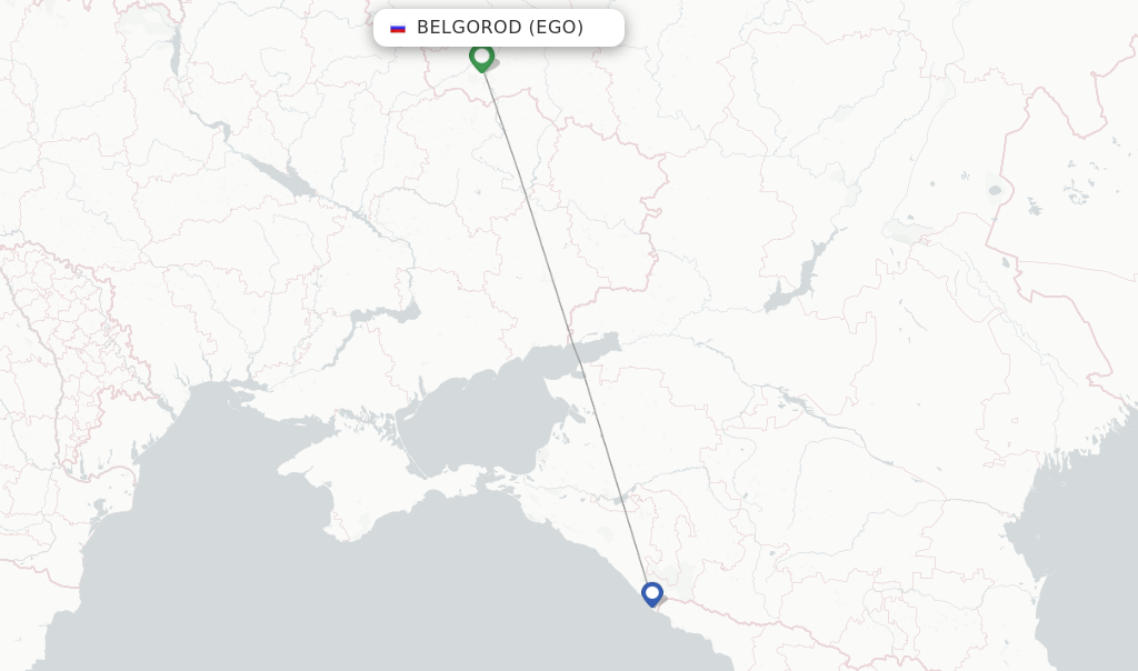 Route map with flights from Belgorod with Smartavia