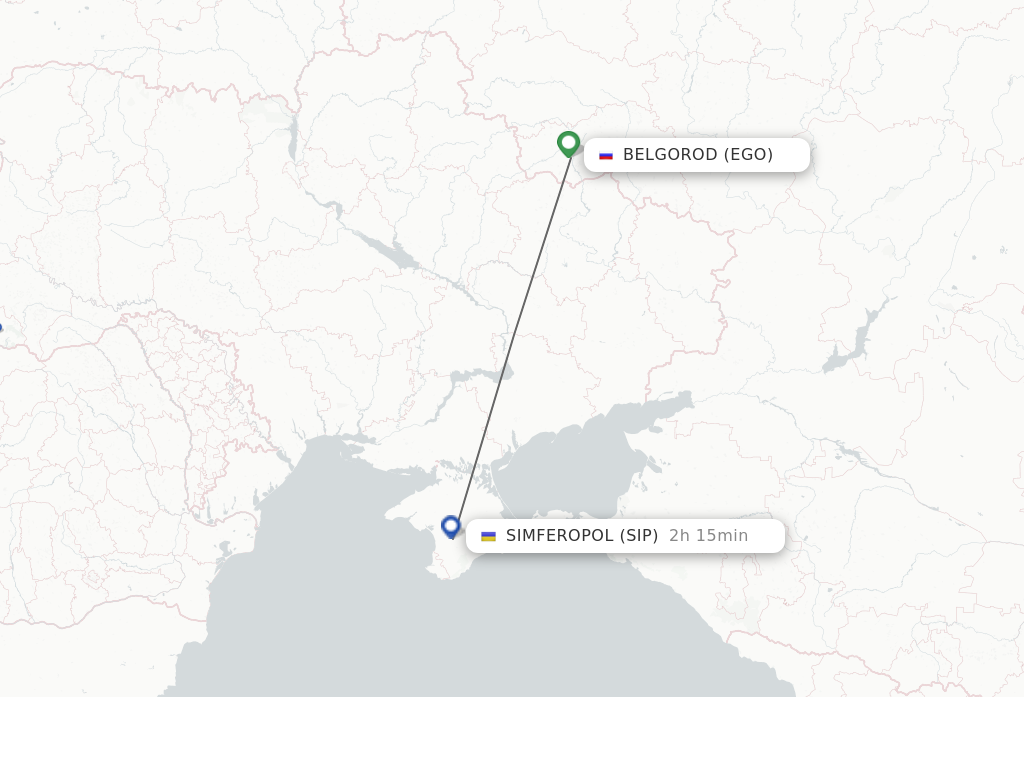 Flights from Belgorod to Simferopol route map