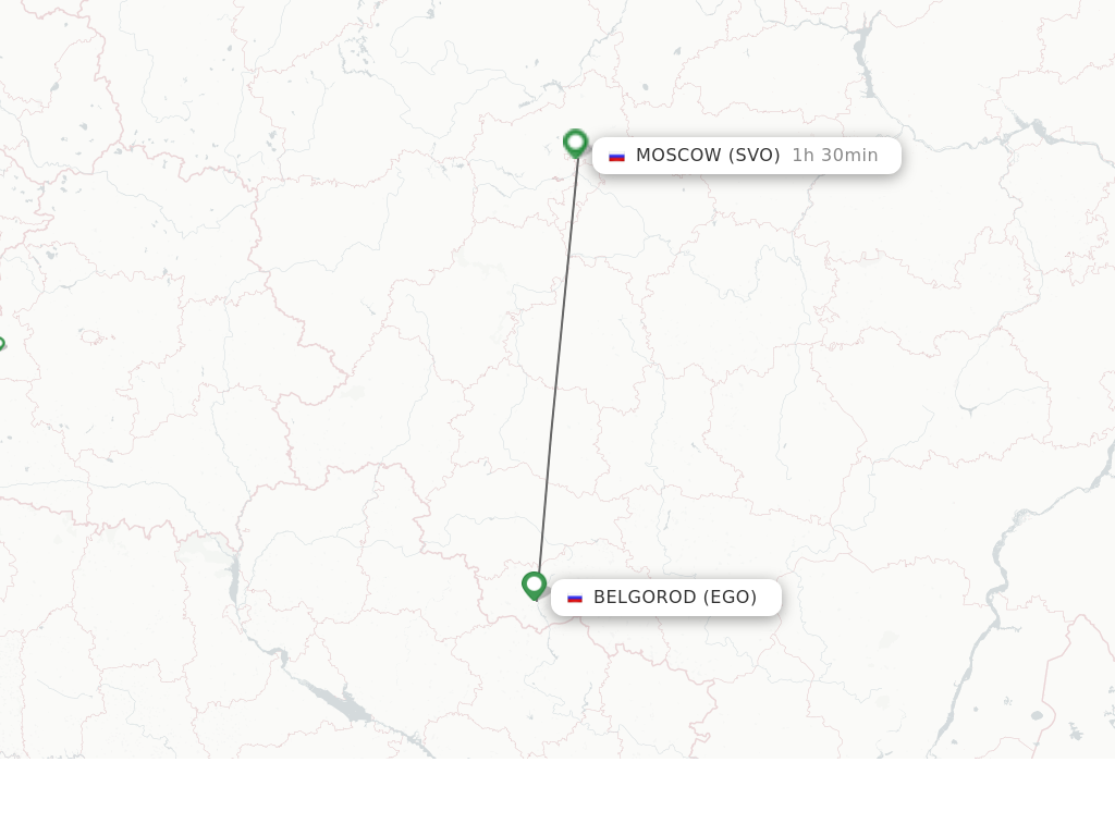 Flights from Belgorod to Moscow route map
