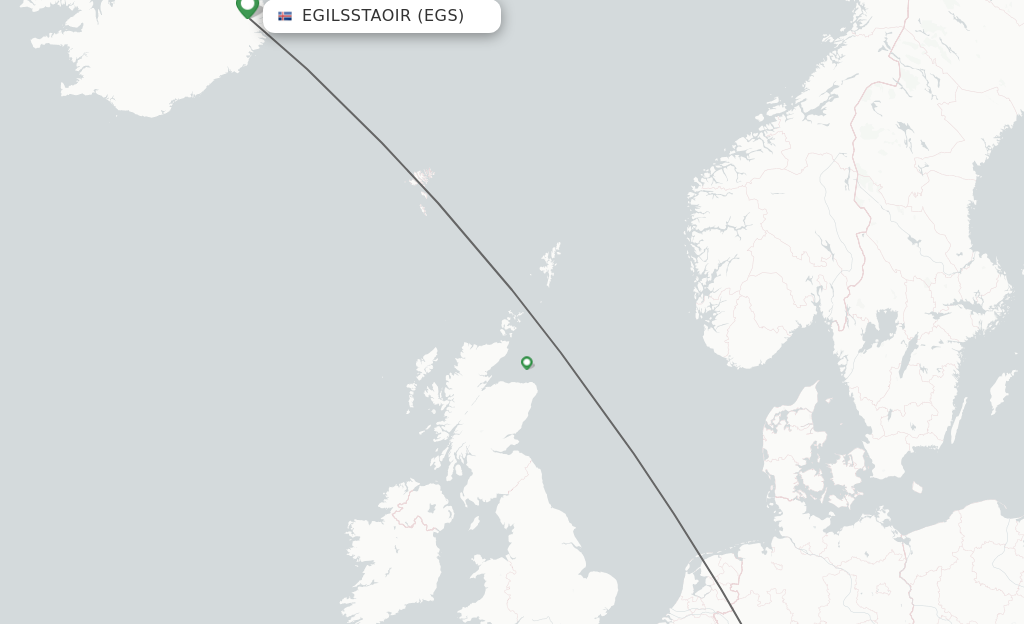 Flights from Egilsstadir to Frankfurt route map