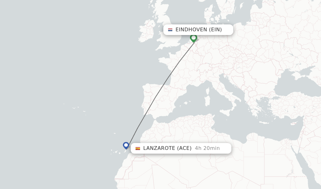 Flights from Eindhoven to Lanzarote route map