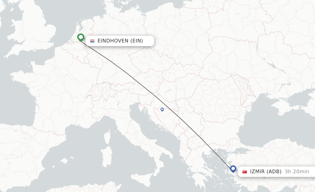 Flights from Eindhoven to Izmir route map