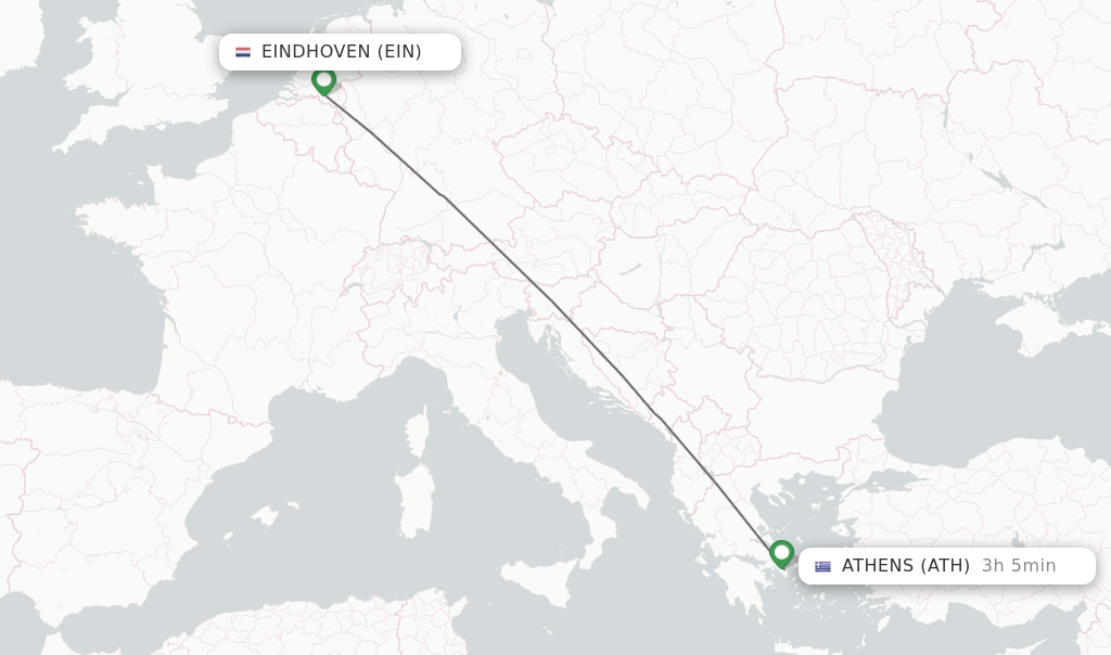 Flights from Eindhoven to Athens route map