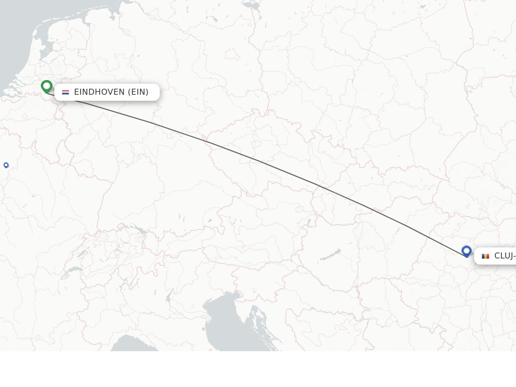 Flights from Eindhoven to Cluj-Napoca route map