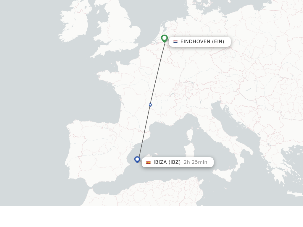 Flights from Eindhoven to Ibiza route map