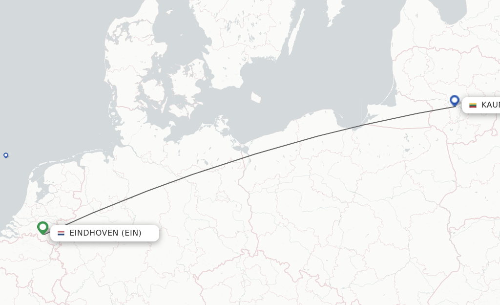 Flights from Eindhoven to Kaunas route map