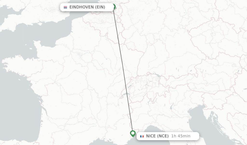 Flights from Eindhoven to Nice route map