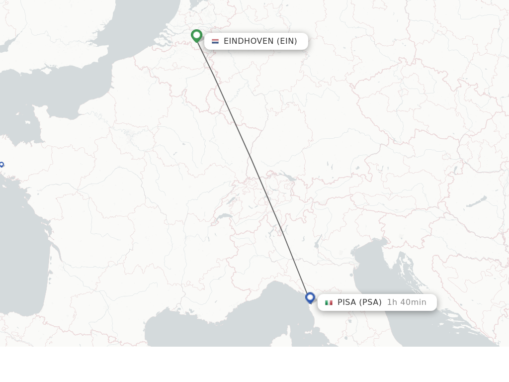 Flights from Eindhoven to Pisa route map