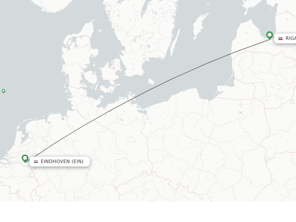 Flights from Eindhoven to Riga route map