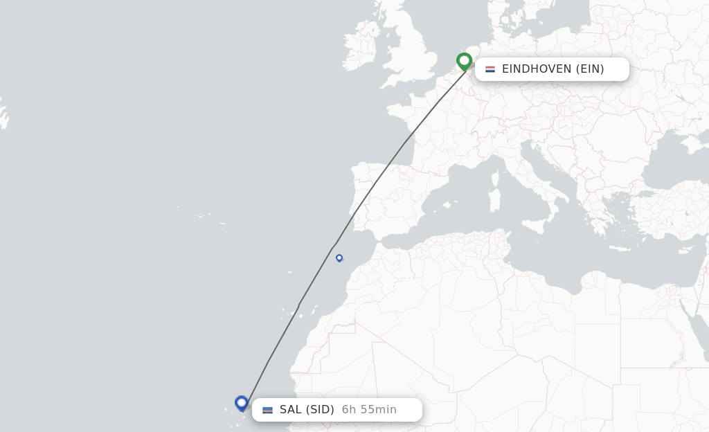 Flights from Eindhoven to Sal route map