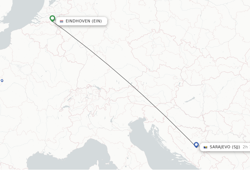Flights from Eindhoven to Sarajevo route map