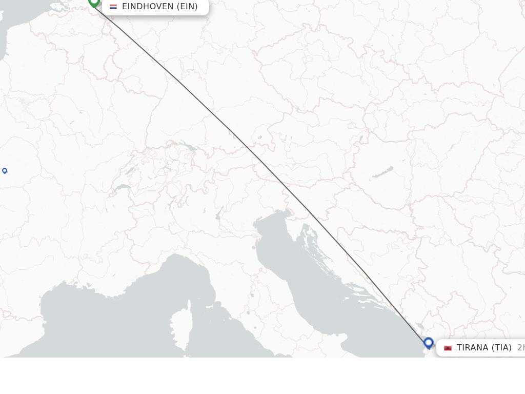 Flights from Eindhoven to Tirana route map