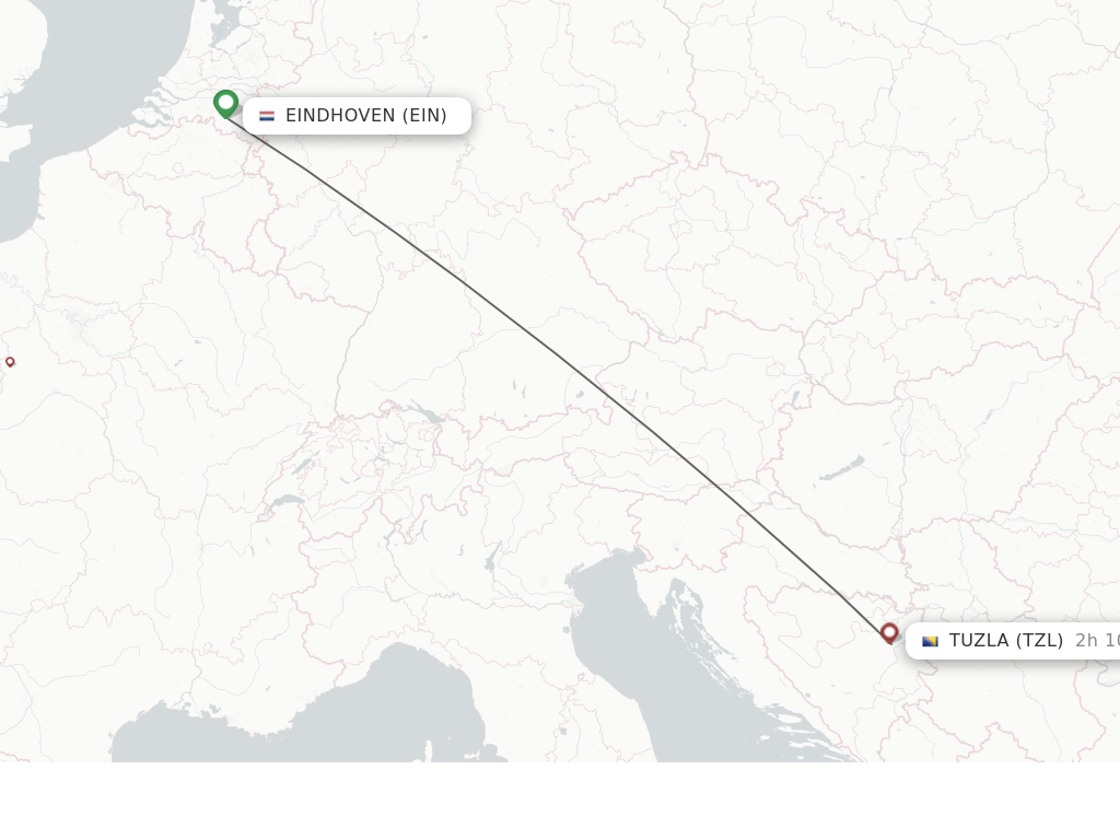 Flights from Tuzla to Eindhoven route map