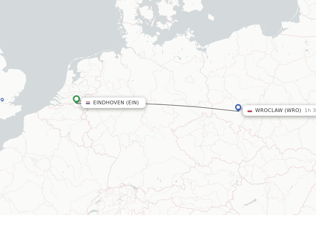 Flights from Eindhoven to Wroclaw route map