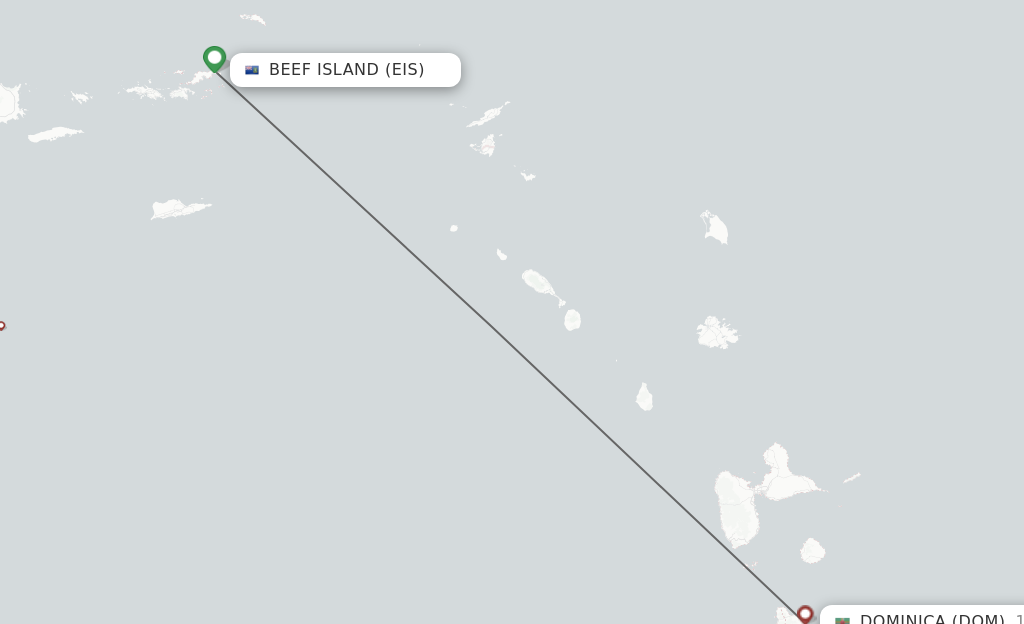 Flights from Beef Island to Dominica route map