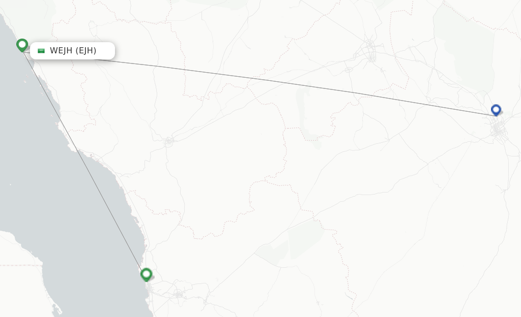 Route map with flights from Wedjh with Saudia