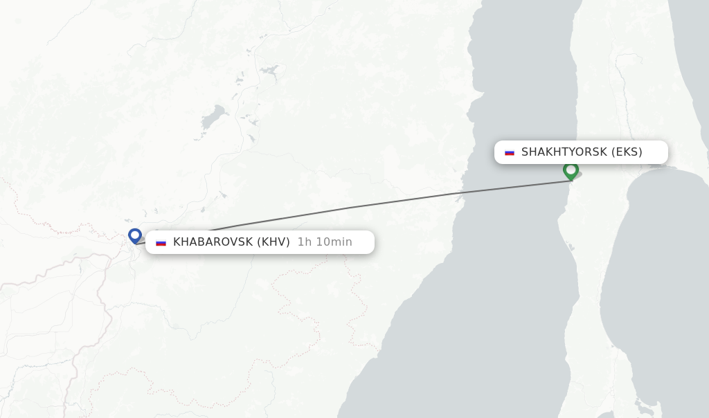 Flights from Shakhtyorsk to Khabarovsk route map