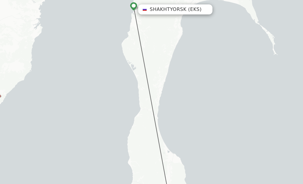 Flights from Shakhtyorsk to Yuzhno-Sakhalinsk route map