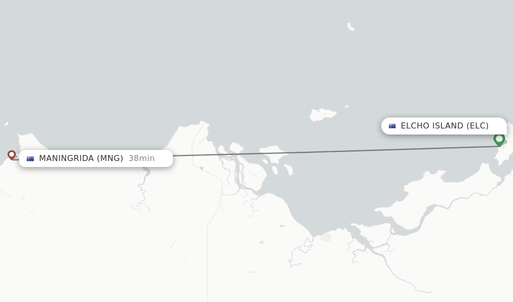 Flights from Elcho Island to Maningrida route map
