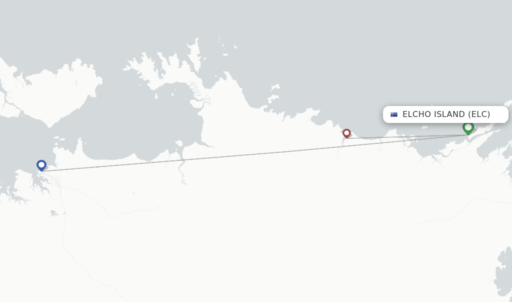 Route map with flights from Elcho Island with Airnorth