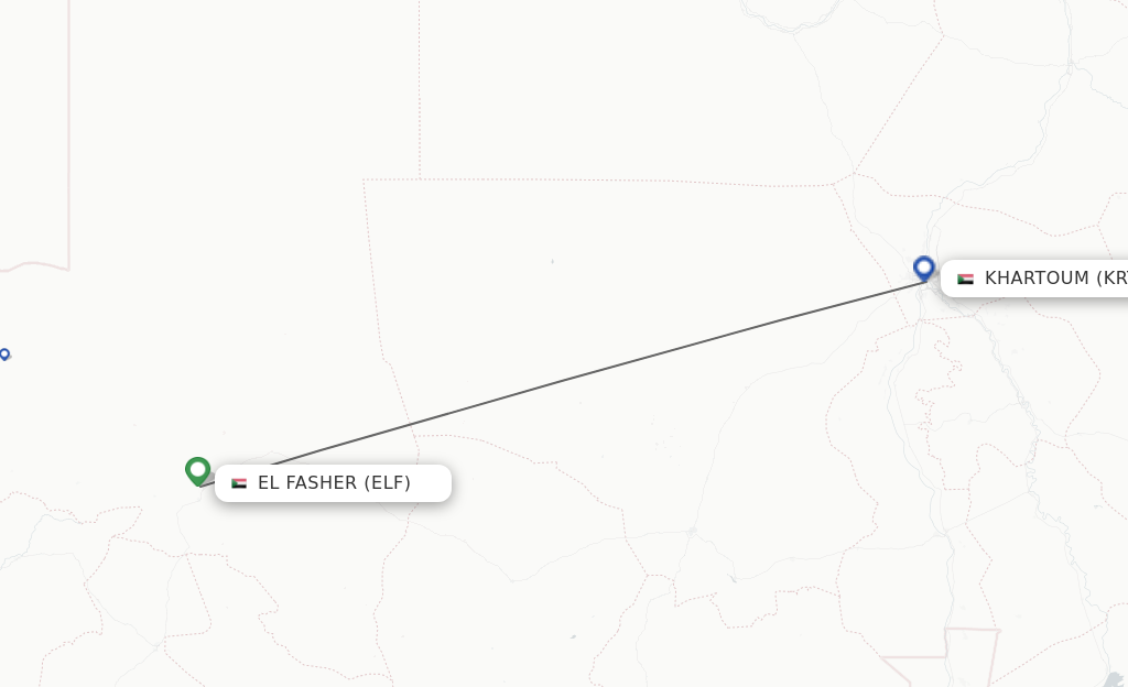 Flights from El Fasher to Khartoum route map