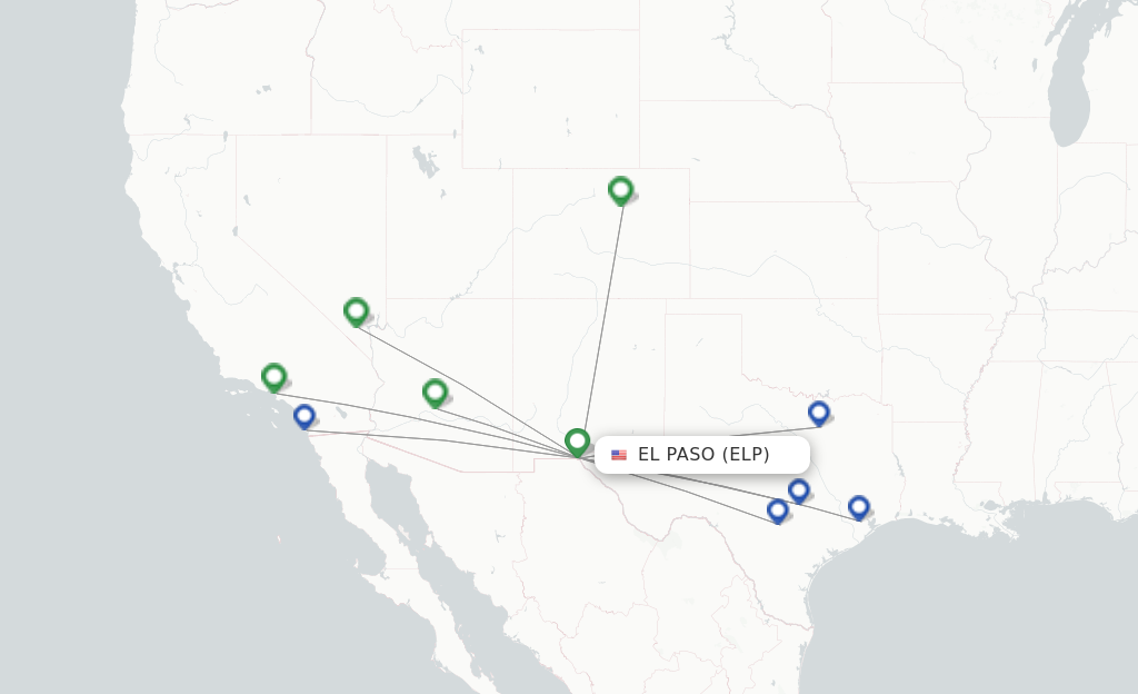 Route map with flights from El Paso with Southwest Airlines