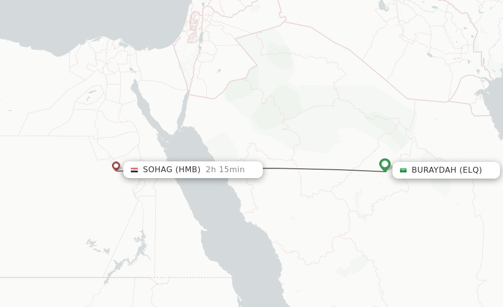 Flights from Buraydah to Sohag route map