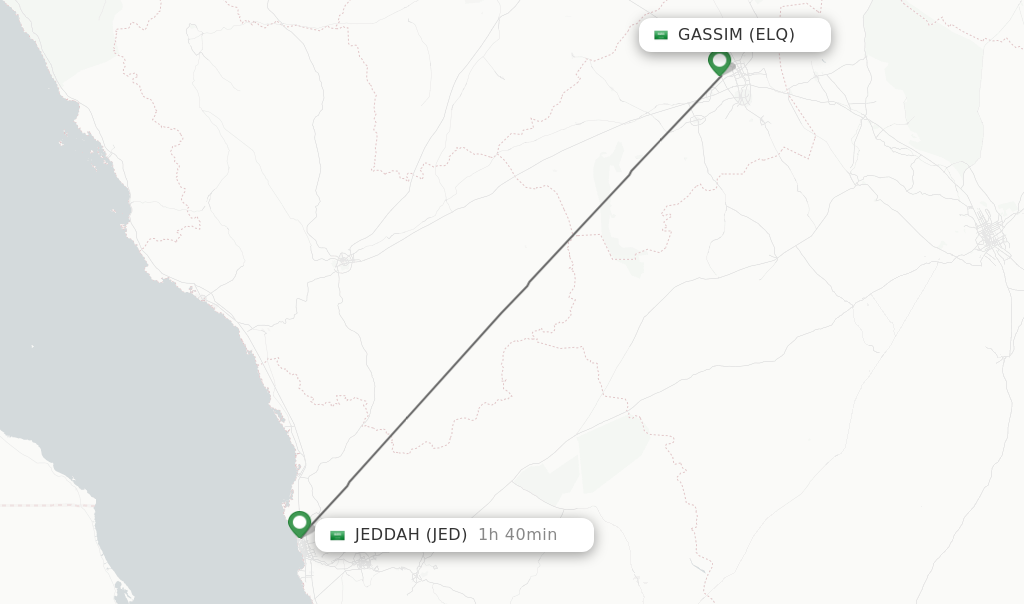Flights from Gassim to Jeddah route map